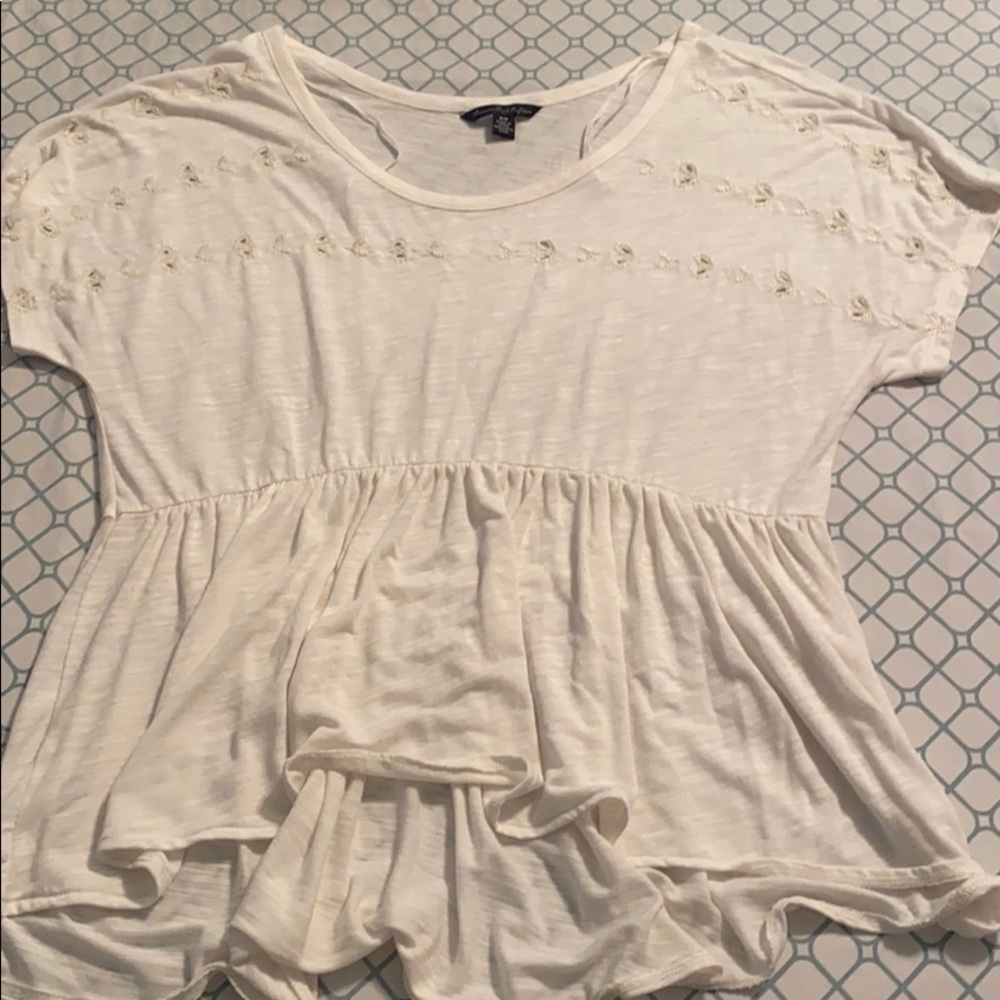 American eagle cream, high low peplum top